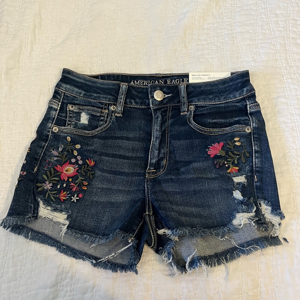 NWT Embroidered AE jean shorts